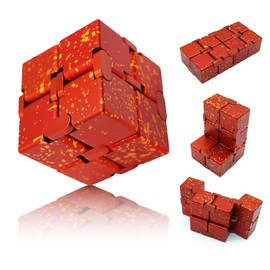 DOLASEV Fidget Toys Infinity Cube, ADHD Desk Toys for Office for Adults Stress Relief, Metal Fidget Toys for Kids Party Favors, Stocking Stuffers, Easter Basket Stuffers (Red Yellow)
