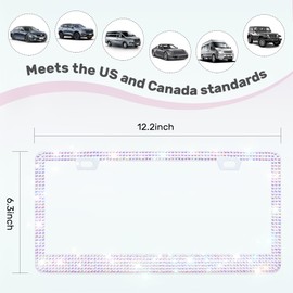 QUANQIUFEI 2 Pack Bling License Plate Frames, Sparkly Rhinestone Diamond Car License Plate Cover for Women, Stainless Steel Car Accessories with Glitter Crystal Caps (Crystal AB)