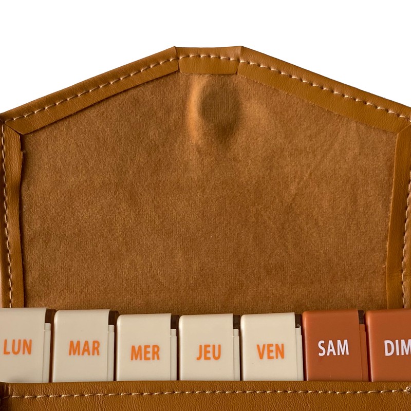 Pill Box for Week and Day Caramel ● Faux Leather