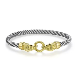 Mytys Cuff Bracelets for Women - Silver Cable Bracelets Two Tone Hook Gold Heart - Mixed Metal Bangle Designer Dupes Bracelet Jewelry Gift (Shield)