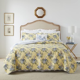 Laura Ashley - Twin Quilt Set, Reversible Cotton Bedding with Matching Sham, Lightweight Home Decor for All Seasons (Linley Yellow, Twin)