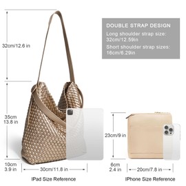 DSGUTWO Woven Tote Bag for Women Vegan Leather Shoulder Bags Top Handle Handbag, and Purses, Golden