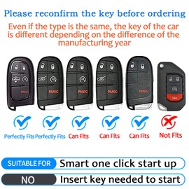 Tukellen for Jeep Key Fob Cover Leather,Leather Key Case Protector Compatible Jeep Grand Cherokee Renegade Chrysler 200 300 Dodge RAM Durango Challenger Journey Dart Fiat (only for Keyless go)-Black