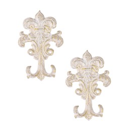 Sungmor Decorative Cast Iron Wall Hooks, Set of 2 Vintage Coat Hooks Farmhouse Key Holder, Large Coat Hanger Towel Rack, Antique White Wall Mounted Hooks for Hanging Keys, Robes, Hats, Dog Leashes