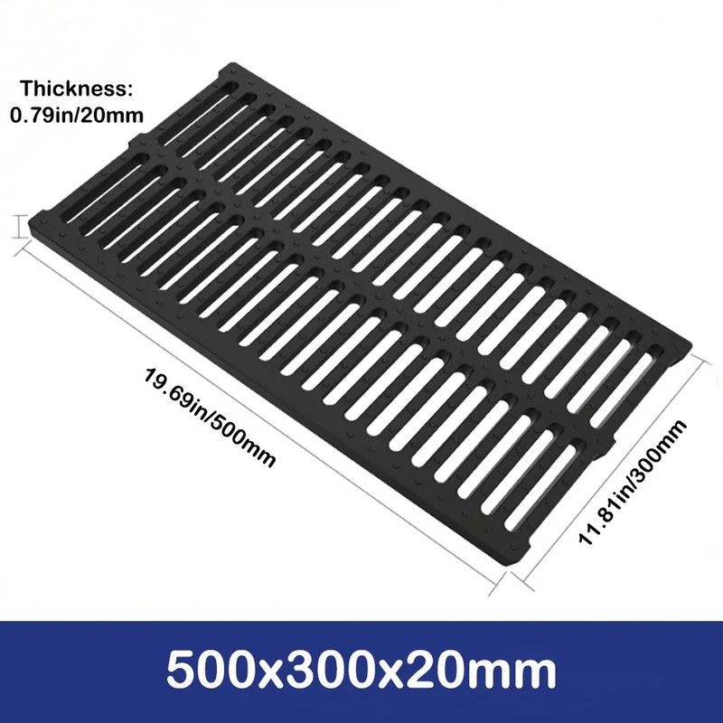 20 Inch Polymer Resin Trench Drain Grate, 7.87 Inch Wide