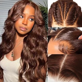 KEKEYY 20 Inch Chocolate Brown Lace Front Wig 13x4 Body Wave Lace Front Wigs Human Hair Pre Plucked with Baby Hair Brown Wig 200 Density HD Lace Frontal Wigs Human Hair