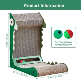 ELEGAIF Cat Scratcher, L Shape Cat Scratcher, 19.7 Inch Cat Scratching Pad Wall Mounted, Protecting Furniture Cat Scratch Pad, Cardboard Cat Scratching with Ball Toy Crocodile