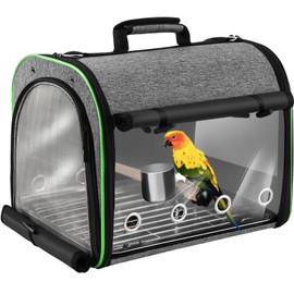 Suertree Bird Carrier Bag Bird Travel Cage Indestructible Stainless Steel Mesh, Bag with Stand for Parrot, Portable Bird Travel Bag, Pet Transparent Breathable Travel Cage
