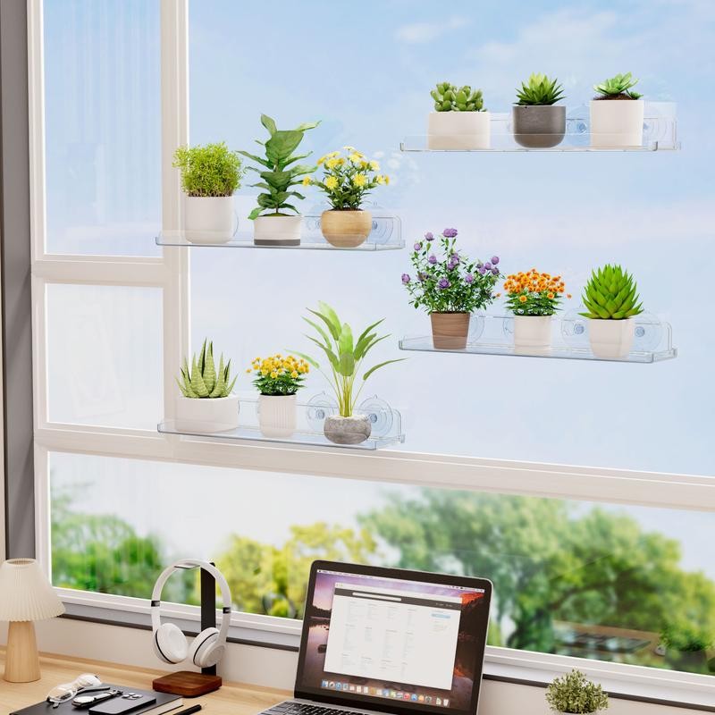 Lifewit 15" Acrylic Window Plant Shelves, 2-Pack Suction Cup Shelf