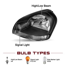 JSBOYAT Headlight Assembly Compatible with 05-09 Hyundai Tucson, Black Housing with Clear Reflector