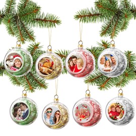 8 Pieces Christmas Photo Ball Ornament Blanks DIY Christmas Hanging Decorations 4 Color Sublimation Christmas Ornament Clear Xmas Tree Ornaments for Xmas Holiday Wedding Party Decoration