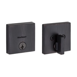 Kwikset Downtown Deadbolt Lock, Venetian Bronze Square Exterior Keyed Front Entry Door, Pick Resistant SmartKey Rekey Security, Single Cylinder Dead Bolt, with Microban Protection