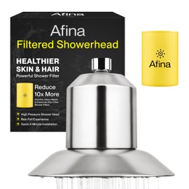 Afina Filtered Shower Head - Water Softener Showerhead with KDF-55 Shower Filter for Hard Water - High Pressure Rain Fall Experience - Universal Fit (Brushed Nickel)