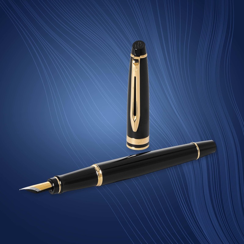 Waterman Expert Fountain Pen Gloss Black with 23k Gold Trim
