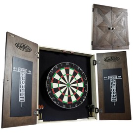 Barrington Bellevue Wood Dartboard Cabinet with 18-Inch Bristle Dartboard and Steel Tip Dart Set Perfect for Cricket Games