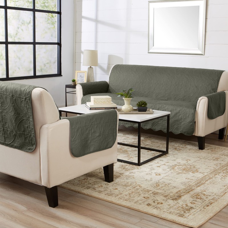 Great Bay Home Medallion Stitched Solid Furniture Protector Stain Resistant