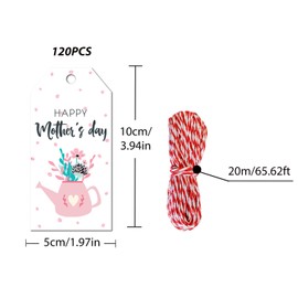 Doumeny 120Pcs 8 Style Mother's Day Paper Gift Tags Happy Mother's Day Hanging Labels Floral Love You Mom Best Mom Label Tags with 65.6 Feet Twines for DIY Crafts Mother Party Birthday Gift Wrapping
