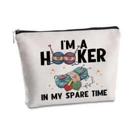 SYIJIMSJKT Crochet Gifts Makeup Bag I'm a Hooker in My Spare Time Knitting Accessories Crochet Cosmetic Bags for Crocheting Christmas Birthday Crochet Gifts for Crocheters Lovers Travel Zipper Pouch