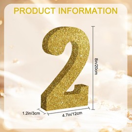 TONIFUL 8 Inch Gold Glitter Number 2 Table Centerpiece 0-9 Gold Birthday Party Decorations,Gold Digit 2 for Birthday Decoration,Graduation,Bridal Shower,Engagement,Anniversary Party Supplies
