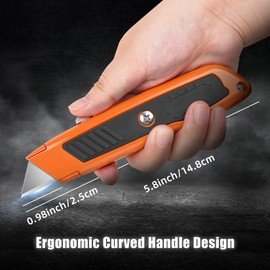 DIYSELF 2 Pack Utility Knife, Heavy Duty Box Cutter Retractable Knife, Aluminum Alloy & Rubber Handle, Razor Knife Carpet Cutter, Box Opener for Warehouse, Shop, Cardboard (Orange)