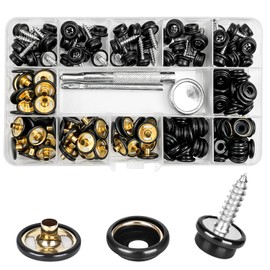 GTAAOY 150 PCS Boat Canvas Snaps, Marine Grade 3/8" Socket Canvas Snaps Kit with 3 PCS Setting Tool, Snap Fasteners kit for Boat Cover Furnitures(Black-Screws 15mm)