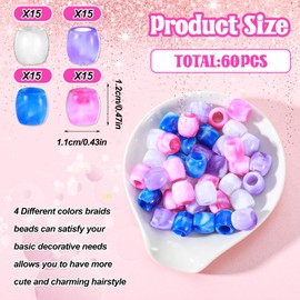 Ymapinc 60pcs Dreadlock Beads for Hair Braids, Pony Beads Dreads, Cool Men Women Hair Accessories, 4 Colors - Blue Purple Rose Pink White