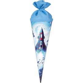 goldbuch 93 161 Geschenktüte 35 cm Weltraum, Geschwistertüte Blau, Schultüte mit Motiv Raumschiff, Geschenkverpackung 35 x 11,5 cm, Zuckertüte aus Lackkarton mit Filzverschluss für Jungen und Mädchen