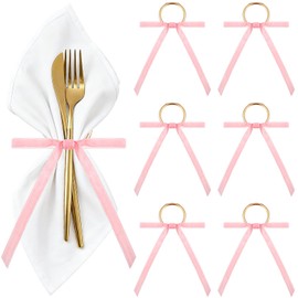 Riceshoot 6 Pcs Velvet Bow Napkin Rings, Christmas Napkin Rings,Pink