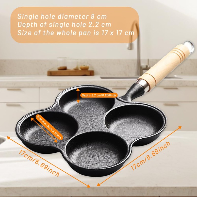Sunicon 4 Cup Eggs Pan, Cast Iron Fried Egg Pan,