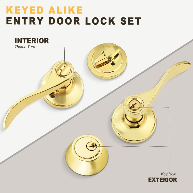 Brotima 3 Pack Keyed Alike Lever Set with Single Cylinder