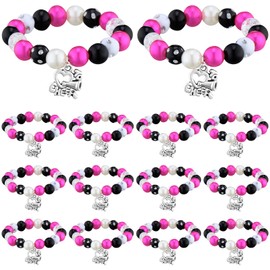 Quelay 12 Pcs Cheer Bracelet Cheerleader Gifts Cheerleading Charm Bracelet Bulk Cheer Jewelry for Cheerleaders Cheer Coaches or Team(Rose Red)