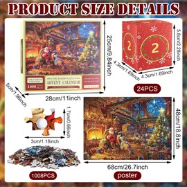SPHERETRON Puzzle Advent Calendar Adult Advent Calendar 2024 Christmas 24 Boxes 1008 Pieces Advent Calendar 2024 Puzzle Santa Claus Puzzle 68 x 48 cm Santa Claus Prepares Gifts