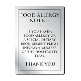 Food Allergy Sign Notice Allergen Intolerances "Inform Hospitality Team" A4 Silver 297 x 210mm Restaurant Catering Warning Bar Sign (Silver - A4)