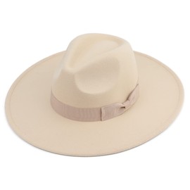 Pro Celia Big Wide Brim Women Fedora Hat (Rice)