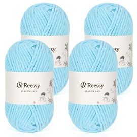 Reessy Chenille Yarn, Soft Chunky Yarn for Crochet, 4 ×50g Thick Wool Fluffy Wool Perfect for Crochet Baby Blankets, Jumpers, Scarves, Hats(Sky Blue)