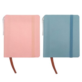 itechpanda 2 Pack Pocket Notebook Mini Notebooks with Pen A7 Thick Hardcover Notebook Small Lined Journal Notepad for Students Office Diary Subject Writing Supplies, Pink and Blue
