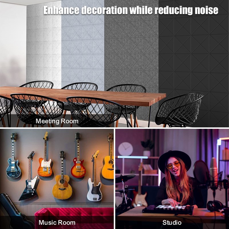 Sonicism 12 Pack X-Lined Acoustic Panels with Self-Adhesive, 12" X