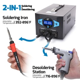 WEP 948D III Upgraded 2-IN-1 ESD Safe Soldering Desoldering Station with Fast-Heating Desoldering Gun & Soldering Iron, Sleep Mode, Automatic Shutdown, Temperature Calibration with 31 Pcs Accessories
