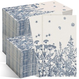Moinchore 200 Pcs Blue Floral Decorative Paper Towels 2 Ply Blue and White Disposable Hand Towels for Bathroom Spring Wildflower Paper Guest Towel for Holiday Wedding Bridal Shower Tea Party