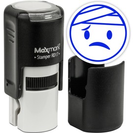 MaxMark Round Self Inking Emoji Stamp - Sick - Blue Ink