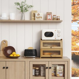 Goozii Large Bread Box for Kitchen Countertop, Double Layer Breadbox for Homemade Loaf Bread, Farmhouse Bread Storage Container Bin for Kitchen Counter Pantry Cupboard (Natural Bamboo)