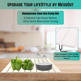 Trendy Stone Dish Drying Mat for Kitchen, 24”x16” SUPER-FAST DRY- Collapsible Mat with Stabilized Diatomaceous Earth for tableware, Ultra-Quick Soaking - Vibrant and Easy to match with any Countertop