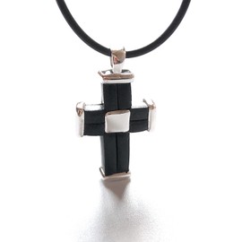TCLAUDIA Collar Cruz Plata - Dije Cruz Redentor Plata 925 y caucho, con Collar de caucho de 50 cm con terminales de plata - Regalo para Hombre, Mujer, Papá o Mamá - Joyería Artesanal Mexicana