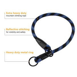 BronzeDog Rope Pro Training Dog Collar Braided No Pull Quick Release Round Lead Collars for Dogs Small Medium Large Puppy (M - 19.7" Long, Blue)