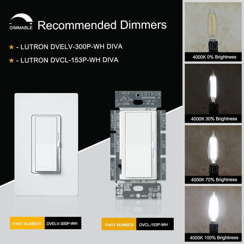 CRLight 8W 4000K LED Candelabra Bulb Daylight White, 80W Equivalent