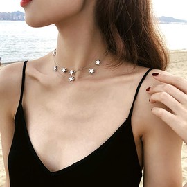 Suyi Dainty Multilayer Stars Choker Necklace Layering Bohemian Chain Clavicle Necklace for Women Sliver