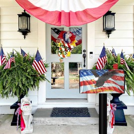 Independence Day God Bless American Mailbox Cover, 4th of July Patriotic Eagle Flag Magnetic Mailbox Cover, 21x18 Inch Decorative Standard Size Mailbox Post Cover for Garden Yard Decor