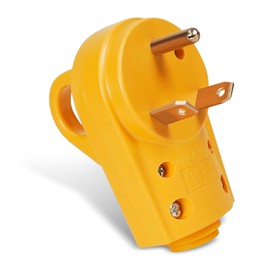 waswale 30 Amp RV Plug, RV Bumper Plug, 125 V 30A Nylon Copper Pin Male Plug Connector, 2.1 " x 3.7 " Durable Rear Pull Ring Power Plug, Universal for Most RVs (Yellow)