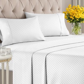 Blue Dot Pattern Sheets - 1 Flat & 1 Fitted Sheet & 2 Pillowcases w/ Deep Pockets - Spot Print Bedding - Wrinkle & Fade Resistant - Soft, Breathable & Cooling - Comfy, Luxury Bedding - Full Size