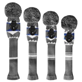 Scott Edward 4Pcs Golf Headcover Set for Wood Covers-Driver(460cc) Fairway Hybrid Big Pom Elastic Protect Golf Club from Scratches Perfect Match for Golfer (Alien Planet Grey)